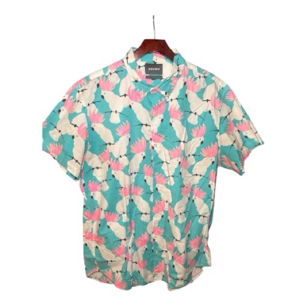 Bonobos Men's Slim Fit Tropical Cockatoo Button Up Bird XL White, Teal